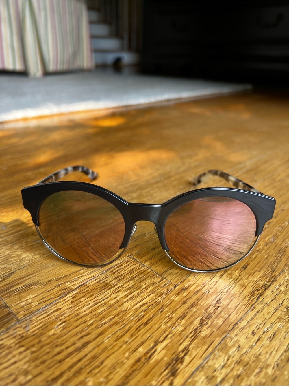 Dior Women's Black Frame Sunglasses with Pink Mirror Lenses